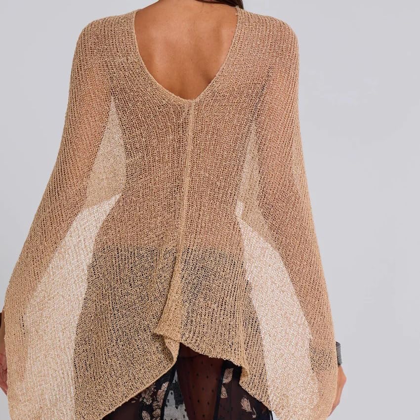 Women Gold Knitted Hollow Out Top Summer Trendy Multiple Ways to Wear Halter Shawl4