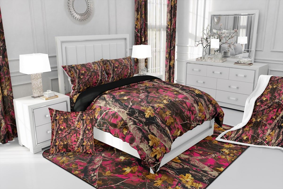 Feelyou Woods Pink Camouflage Sheets Camo Print Bedding Set for Kids Boys Girls Cabin Rustic Bed Sheets Farmhouse Sheets Set Room 4Pcs Queen Size,1 Fitted Sheet+2 Pillow Sham+1 Flat Sheet