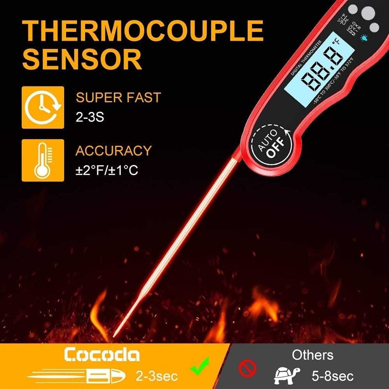 XMING Termometry mięsa, 2S natychmiastowe odczytywanie termometru gotowania z 4,7 "długą sondę, podświetlenie LCD, dla oleju głębokiego smażenia GRILL Mleko z grillem