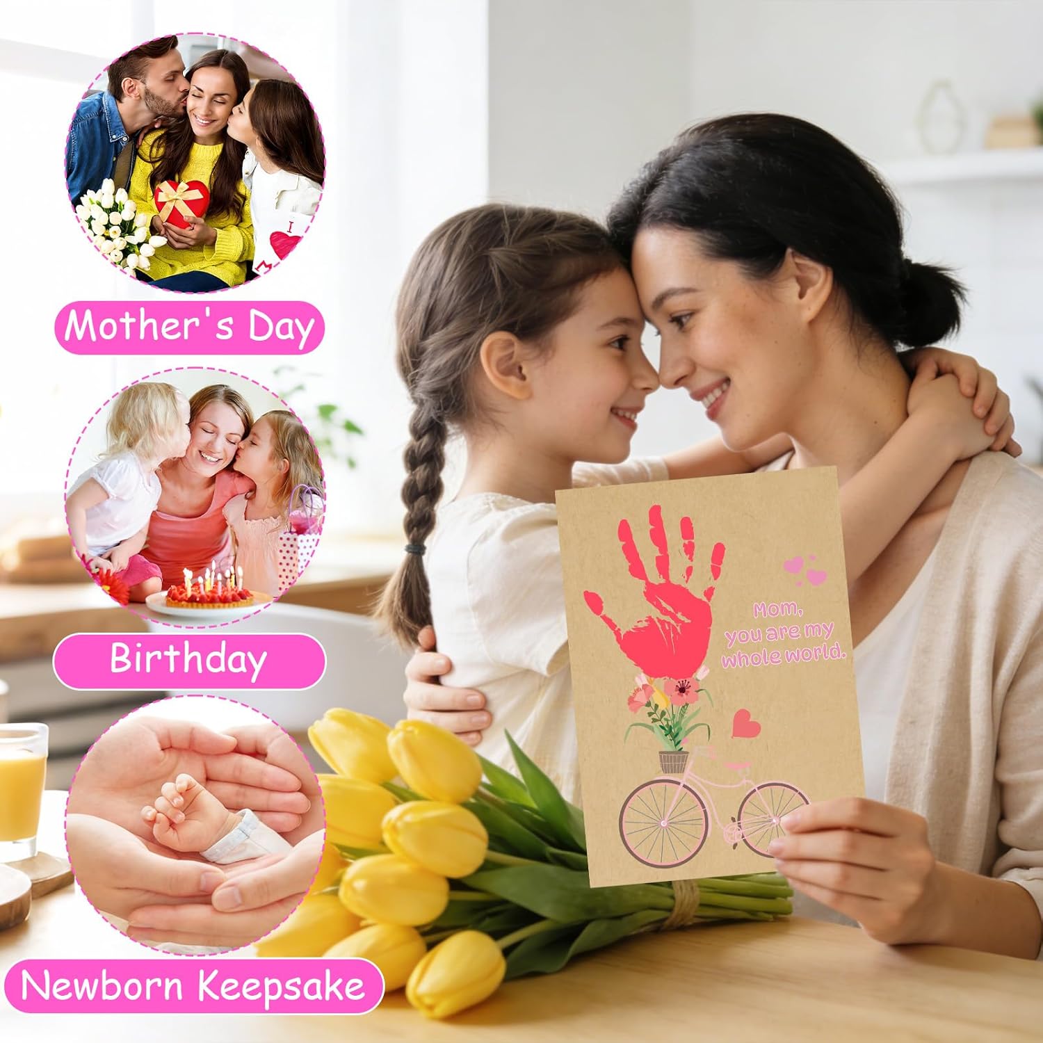 Fennoral 36 Pack Mother's Day Craft Kit for Kids Make Your Own Mother's Day Handprint Craft DIY Greeting Cards Bulk Hand Keepsake for Home School Fun Art Activities MOM Birthdsy Gifts