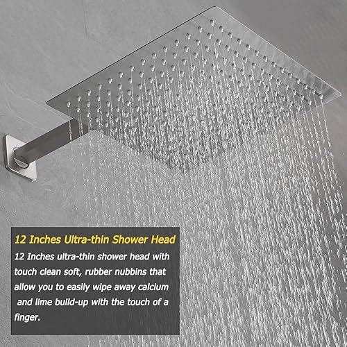 Miniatura 8 de Heable Sistema de ducha negro mate de 12 pulgadas, cabezal de ducha de lluvia de lujo con juego combinado de mano, montado en la pared, sistema de