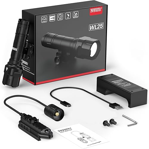 Miniatura 7 de Feyachi WL25 - Linterna táctica AR de 1200 lúmenes altos, luz LED con interruptor de presión y montaje en riel Picatinny fijo, 3 modos -