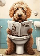 QINRUBB DIY Puppy Reading Newspaper Diamond Painting Kits, Full Drill Diamond Art Kit for Adults Beginners, 5D Toilet Painting by Numbers Cross Stitch DIY Craft Kits for Home Wall Decor 12x16 inch