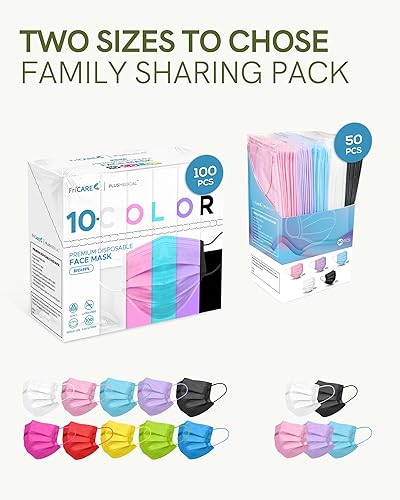Miniatura 107 de FriCARE Mascarillas desechables para adultos, 4 capas ASTM nivel 3, protección contra alergias, envueltas individualmente, paquete de 50, surtido