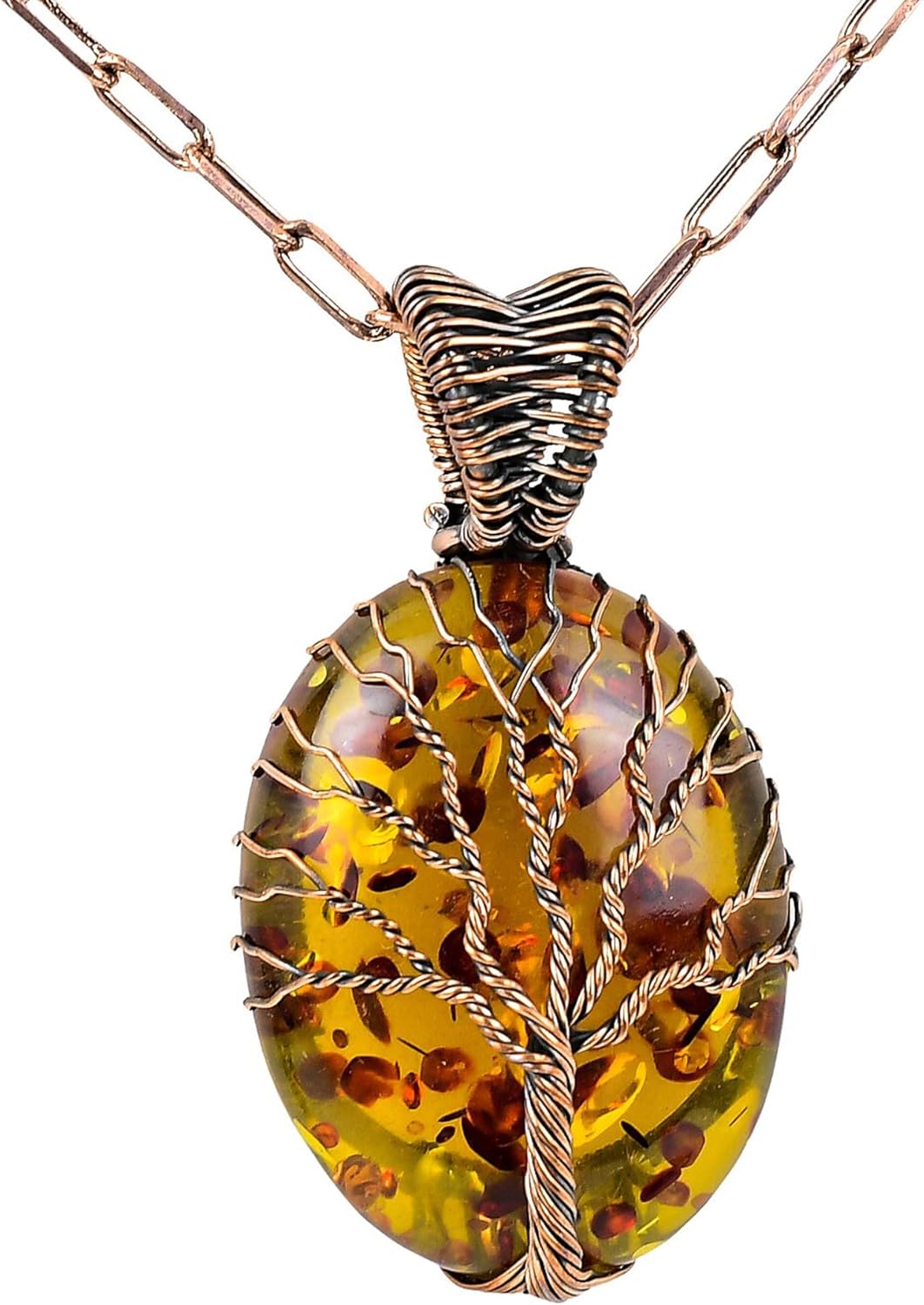 Tree Of Life Copper Wire Hand Wrapped Handmade Gemstone Pendant Necklace