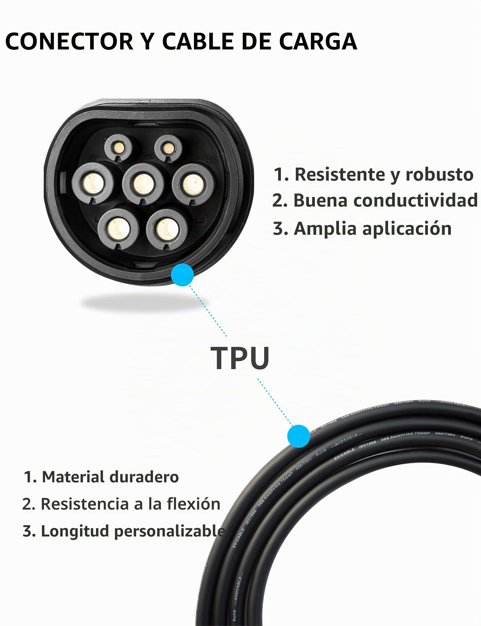 Cargador EV portátil de 11 kW, 3 Fases, 6-16 A, con Corriente Ajustable, Control a través de la App Mediante Wi-Fi, Cable de 7 m, protección IP65, Compatible con Todos los vehículos PHEV/EV