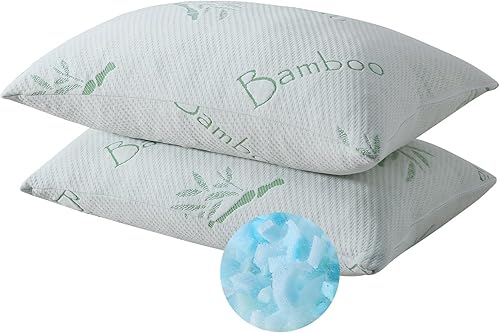 Almohadas de espuma viscoelástica trituradas para dormir, almohada refrescante de espuma viscoelástica transpirable con cremallera, paquete de 2,