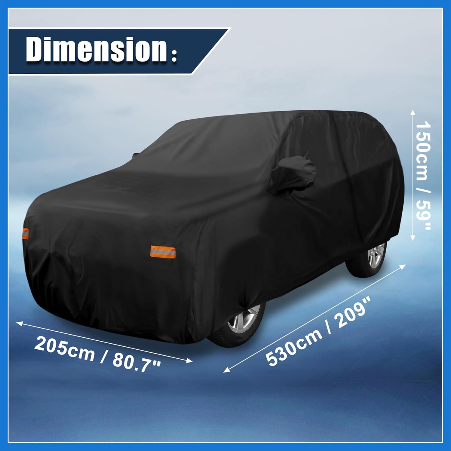 SUV Car Cover for Chevrolet Tahoe 4 Door 2007-2024 Outdoor Waterproof Sun Rain Dust Wind Snow Protection 190T PU W/Driver Door Zipper Black Auto Accessories