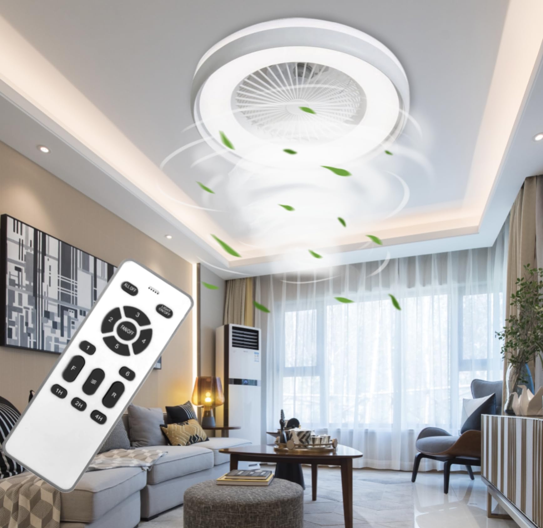 Dopa Dopastore Plafoniera con Ventilatore Integrato da Soffitto LED 62W con 6 Velocità della Ventola 3 Tonalità di Luce Dimmerabili con Telecomando IP20 Per Interno Camere Soggiorno Relax