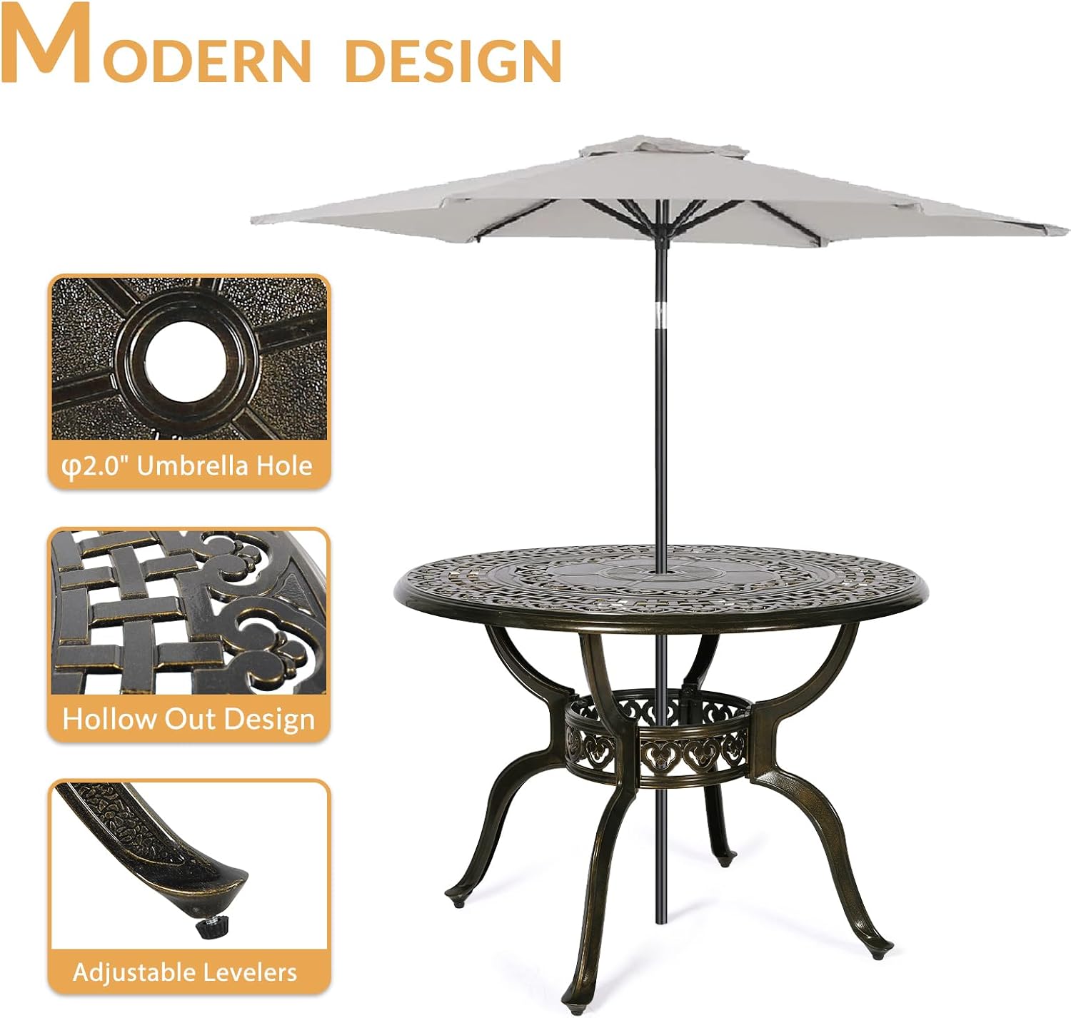 5-Piece Outdoor Patio Dining Set, All-Weather Cast Aluminum Patio Furniture Set for Backyard Garden Deck with 4 Chairs, 4 Cushions and 38.5" Round Table, 2" Umbrella Hole, Red