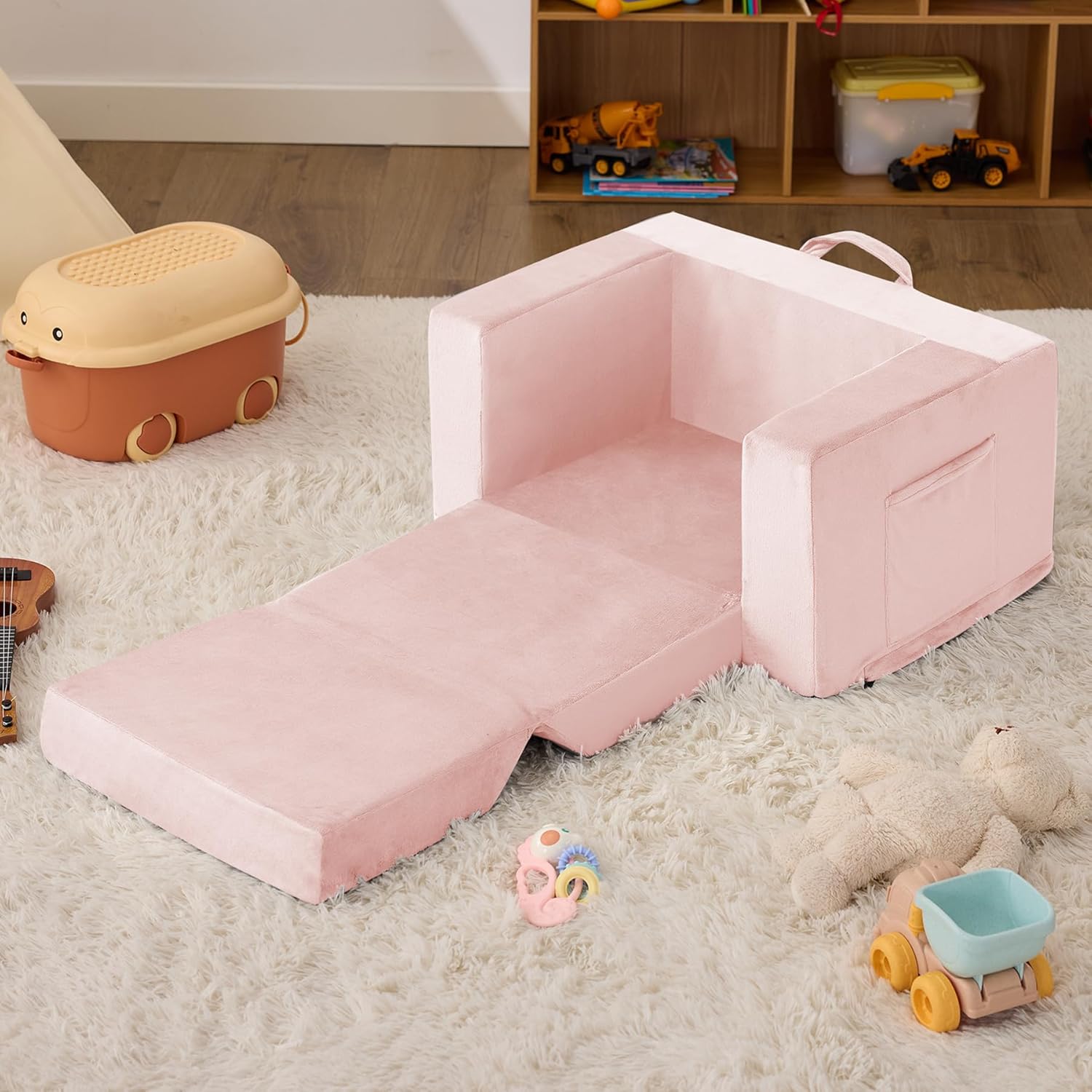 Kids Couch, 2-in-1 Toddler Chair Comfy 1-3 Years, Convertible Kids Chair, Toddler Couch That Fold Out, Kid Lounge Chairs for Boys and Girls Gifts, Kids Recliner, Pink - Image 7