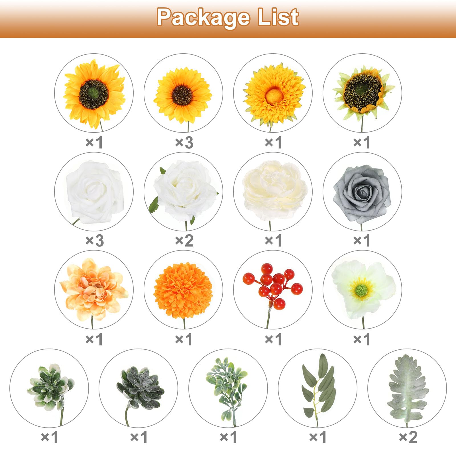 PATIKIL Rose Sunflower Artificial Flowers Combo Box for Decoration Silk Mix Fake Flowers with Stems Faux Flowers for DIY Bouquets Wreaths Wedding Floral Centerpieces - Image 2