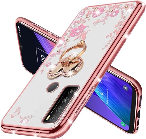 Miniatura 3 de KuDiNi Funda para teléfono TCL 30 XL, 30XL T701DL para mujer, con purpurina, suave, mariposa, corazón, floral, transparente, funda protectora con