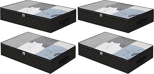 Miniatura 10 de Fixwal Bolsas de almacenamiento negras para debajo de la cama con ventana transparente y 2 asas reforzadas debajo de la cama, contenedores