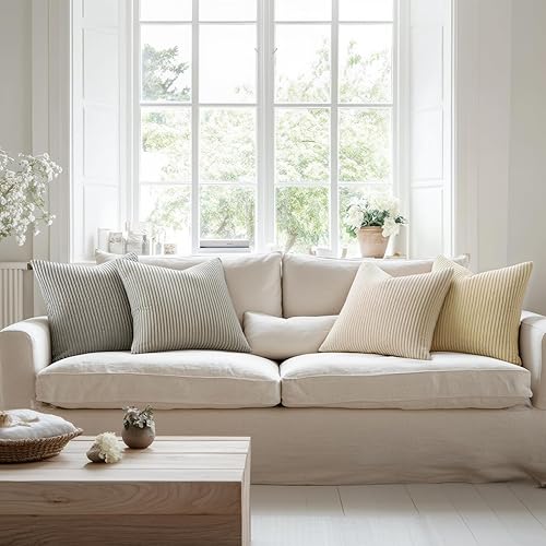 Miniatura 4 de Juego de 4 fundas de almohada de pana gris de 18 x 18 pulgadas, fundas decorativas de estilo bohemio para sofá, sala de estar, almohadas elegantes