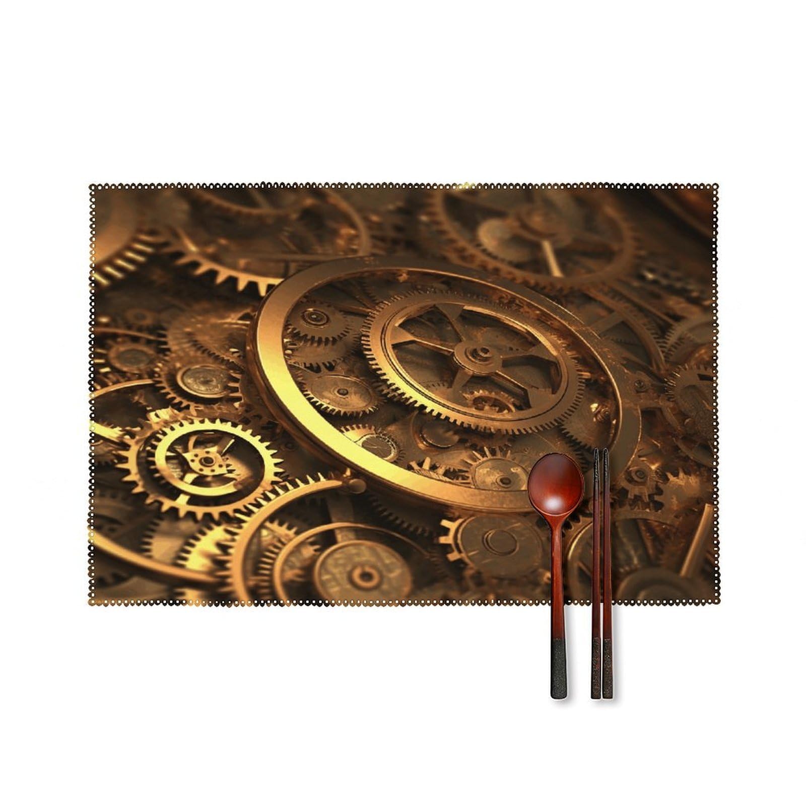 Cool Steampunk Gears Placemats Set of 6 Non-Slip Stain Resistant Indoor Outdoor Table Mat Washable Cloth Place Mat Fashion Kitchen Placemat for Dining Table Decoration 17.7x11.8 in