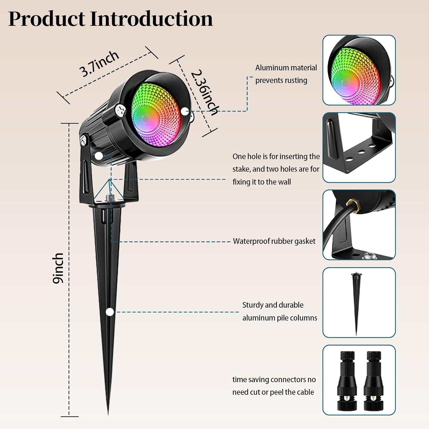 All-in-One RGB Landscape Lighting Kit, 5W Color Changing Low Voltage Landscape Lights with 12V100W Transformer and 80FT Wire, LED Multi-Color Landscape Spotlights for Holiday Yard Garden House, 8Pack - Image 5