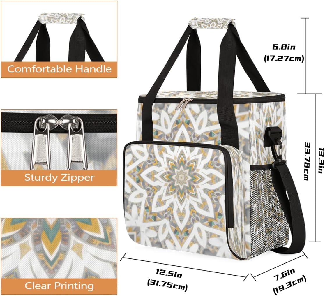 Gold Mandala Art Portable Coffee Maker Carrying Bag Compatible with Keurig K-Mini or K-Mini Plus - Travel Storage Tote with K-Cup Pod Pockets for Single Serve Coffee Brewer