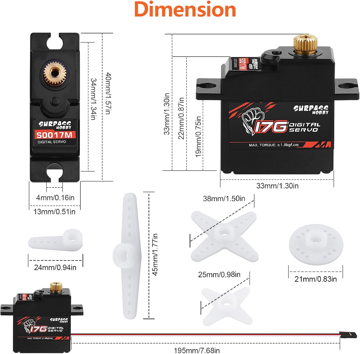 4pcs 17g Metal Gear 1.8KG Digital Servo for RC Airplane Robot 1/18 1/16 Truck Car Boat Duct Plane
