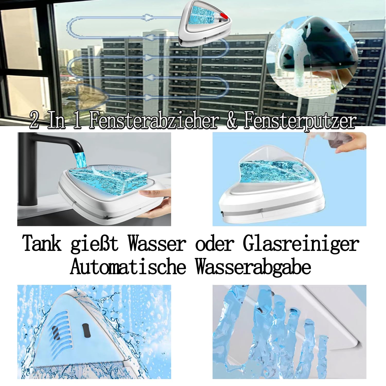 Hooha Fensterputzer Magnetisch Double Side Magnetic Fensterreiniger Einfachverglasung Doppelverglasungen Glasreinigungswerkzeuge mit Sicherheitsseil Speicherbarem Wasser3-8/8-15/15-26/25-35mm(25-35mm)