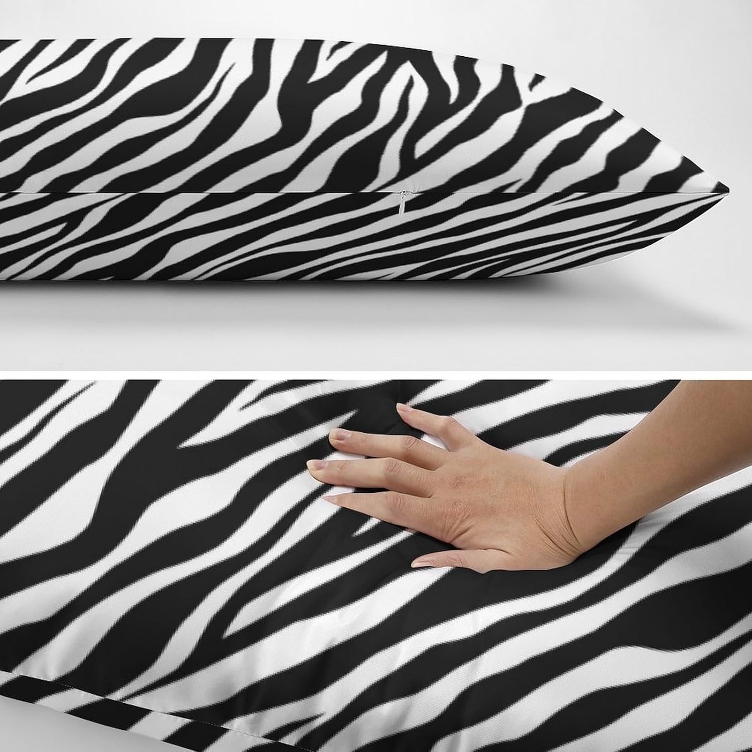 Zebra Stripe Animal Black Body Pillow Cover Pillowcase with Zipper | Wild Animal White Decorative Rectangle Pillow Cases Animal Skin Texture Cushion Covers for bed couch patio sofa, 20x54 Inch