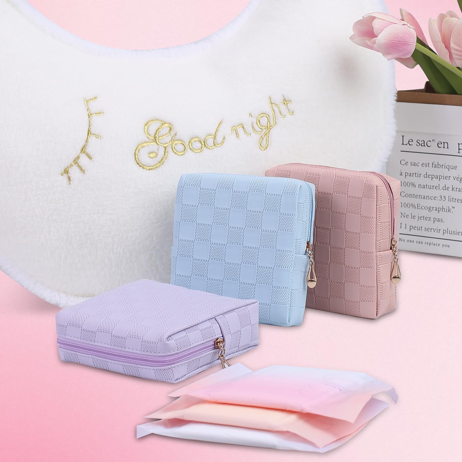 Bolsa de periodo para mujeres y niñas | Bolsa de almacenamiento de servilletas sanitarias de piel sintética | Lindas bolsas de almohadillas para el período | Bolsa menstrual discreta para 5