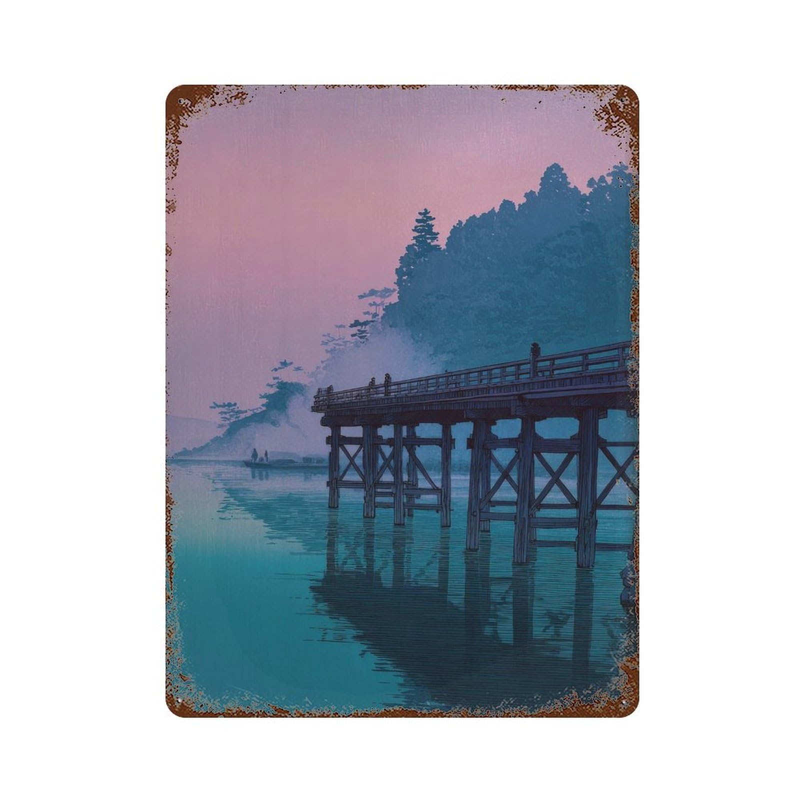 xiaoxiaoshen Japanese Bridge. Ukiyo Wall Decor Art Metal Tin Poster Modern Home Decor Art Home Bar Shop Decorations Vintage Sign 40x30cm