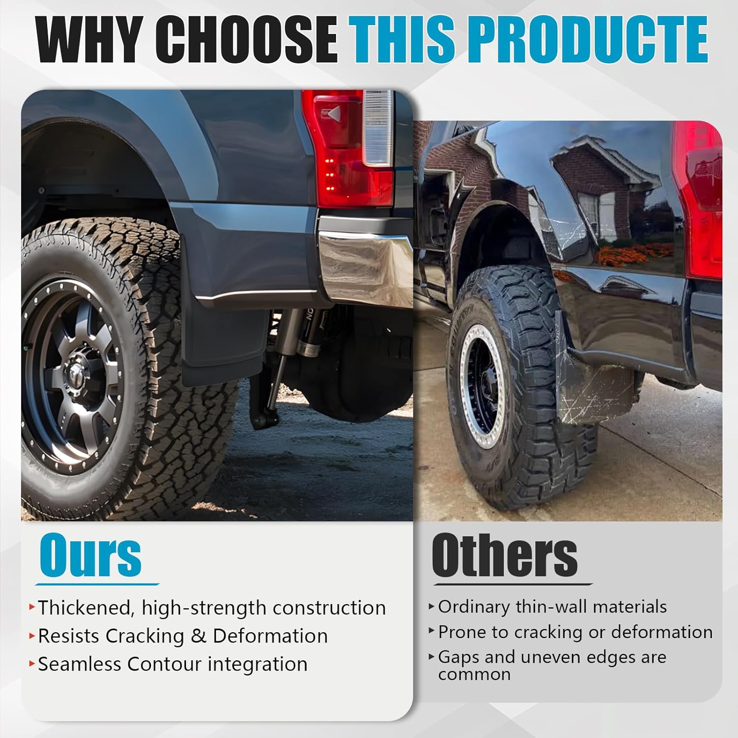 Mud Flaps for 2017-2024 Ford F-250/F-350 Super Duty Without Fender Flares (Single Rear Wheels) Accessories, No Drill Wheel Splash Guards Mud Guards Exteriores Body Kit, Front & Rear 4pcs