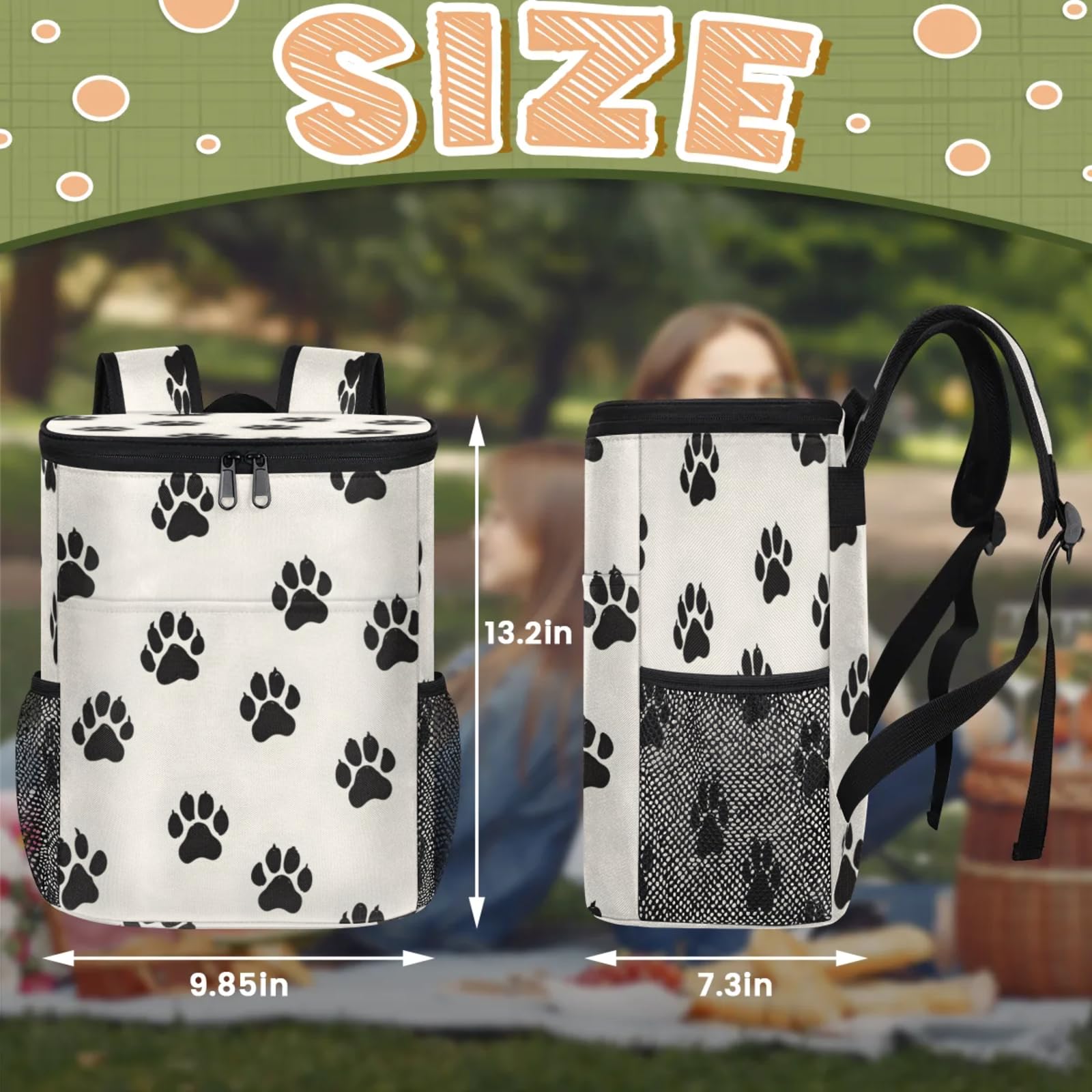 CNNINGYI Camping Cooler Backpack 30 Cans, Soft Dog Pet Paw Print Backpack Coolers Insulated Leak Proof Travel Cooler Bag, Waterproof Lunch Picnic Work Bag, Cat Pet Paw