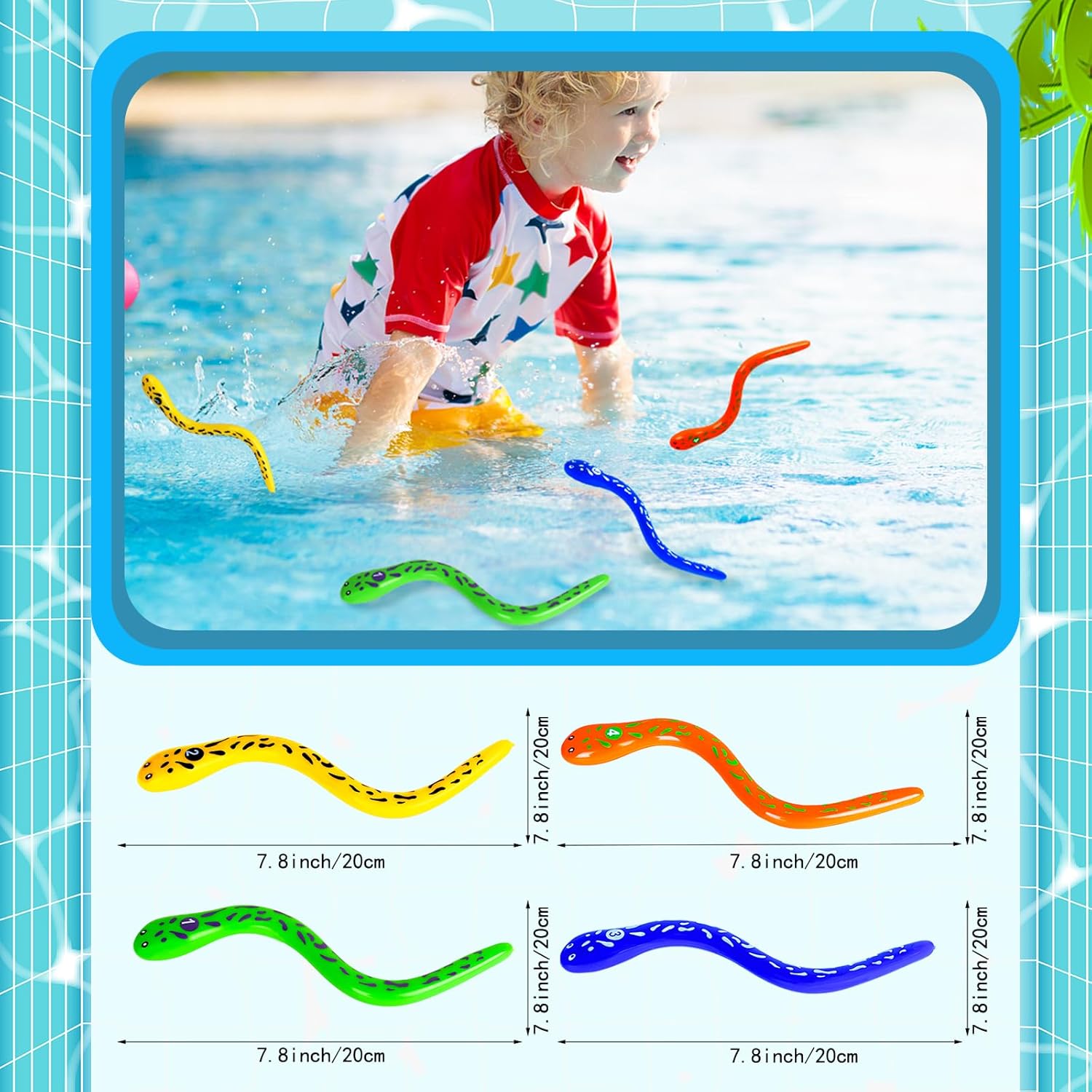 8 Pcs Dive Pool Toys for Kids, Summer Unterwater Snake Toys Fun Pool Games for Toddlers Boys Girls Teens Swim Party Favors