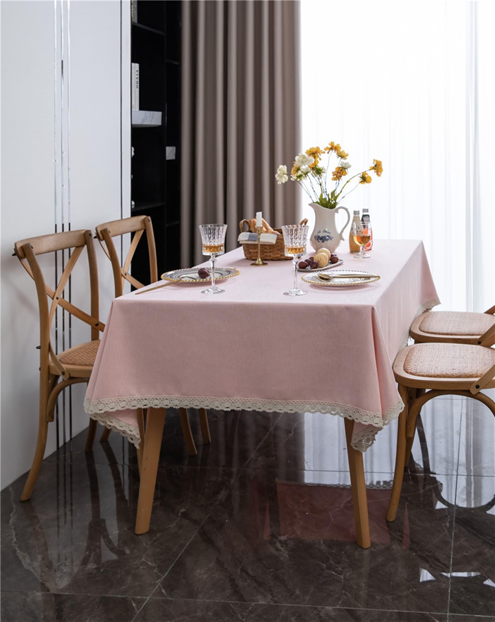 Tovaglia Da Tavola Elegante, Tovaglie 140 x 140 cm Orlo in pizzo in Poliestere Tovaglia per La Decorazione della Casa CucinaRosa