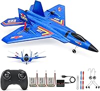 Vista 1 de Avión de control remoto F-22 Raptor, avión RC 2.4GHz con giro inteligente/Luces LED/3 Baterías recargables, avión de ala delta de espuma RC