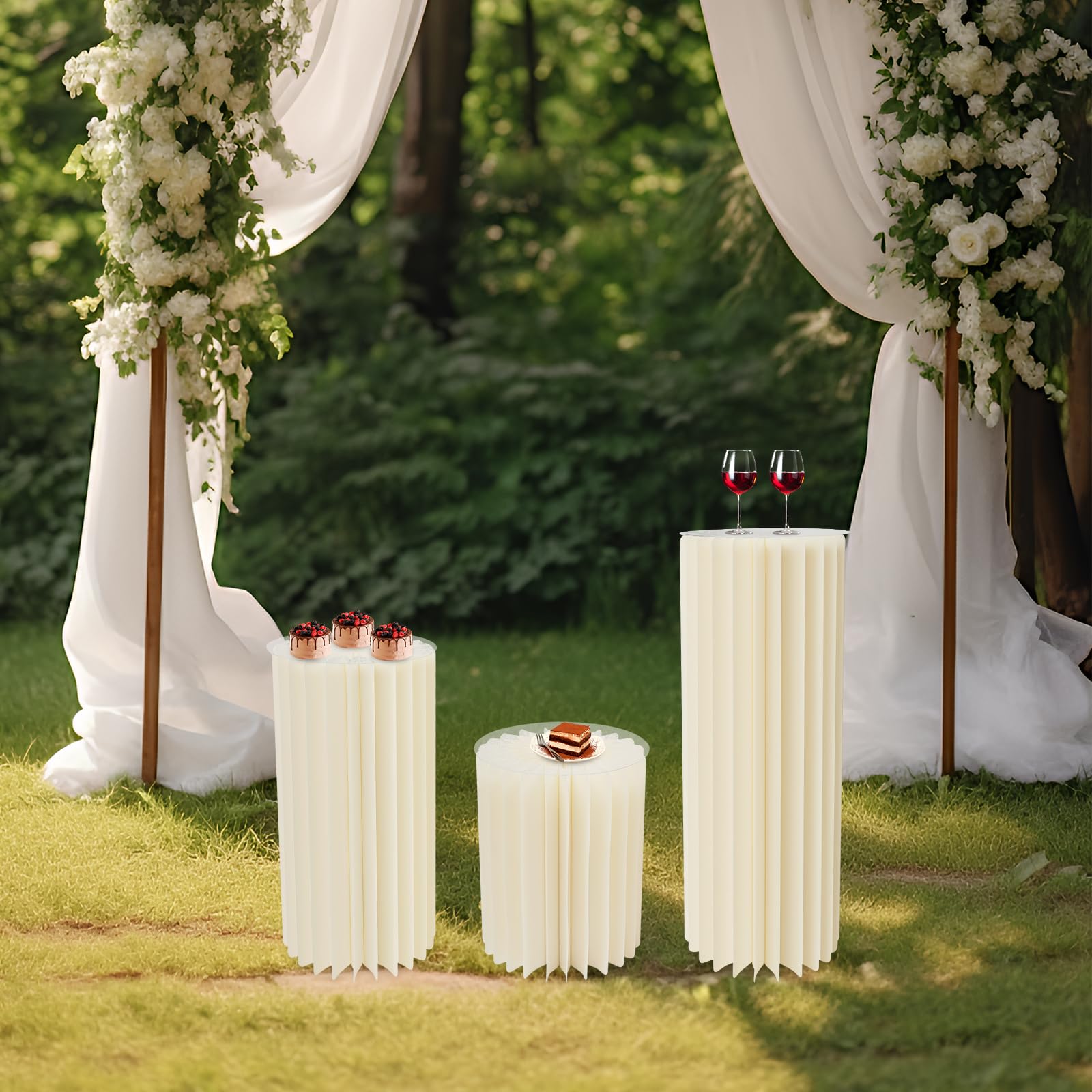 3 pezzi 40-80 cm Colonne Fiori Cartone, Supporto Mazzo Matrimonio Pieghevole | 3 pezzi, 40/60/80 cm, 25-30 kg, cartone & PVC, struttura a nido d'ape, pieghevole, bianco, per matrimoni e feste