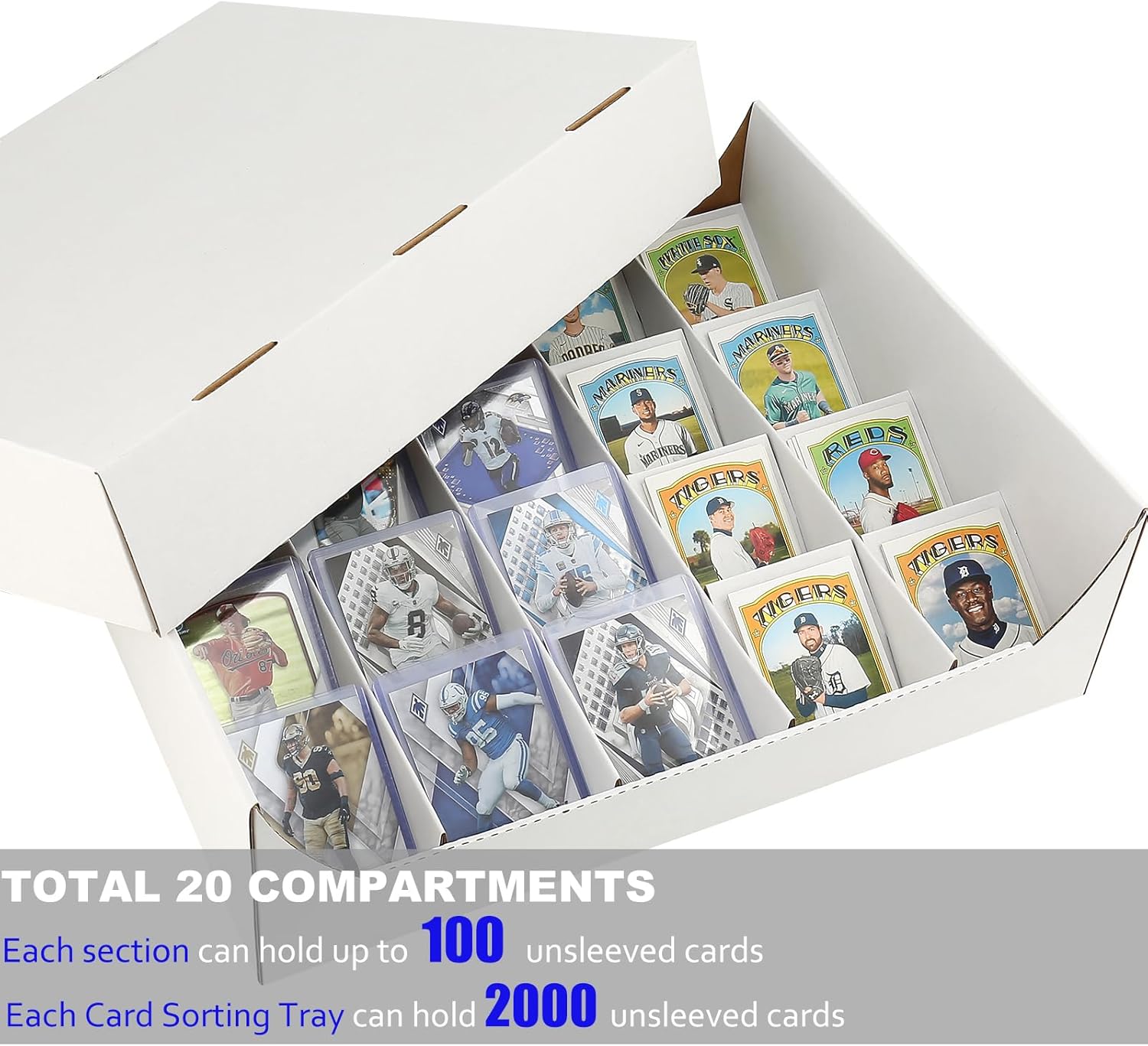 Trading Card Storage Box, Stackable Trading Card Organizer, 20-Compartment Card Sorting Tray for Organizing Raw, Sleeved or Toploaders,TCG & Sports Cards (1PACK)