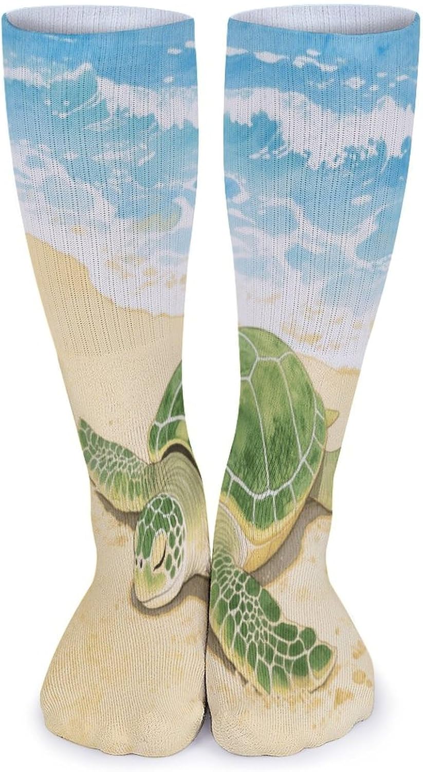 A Turtle Crew Socks High Stocking Thermal Socks | Tube Socks-Breathable-Moisture-Soft-wicking for Hospital Pilates Yoga for women men Grippy for office and daily walking