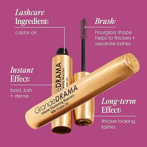 Miniatura 7 de Grande Cosmetics GrandeDRAMA - Máscara de engrosamiento intenso con aceite de ricino, voluminizante, acondicionado, fórmula construible