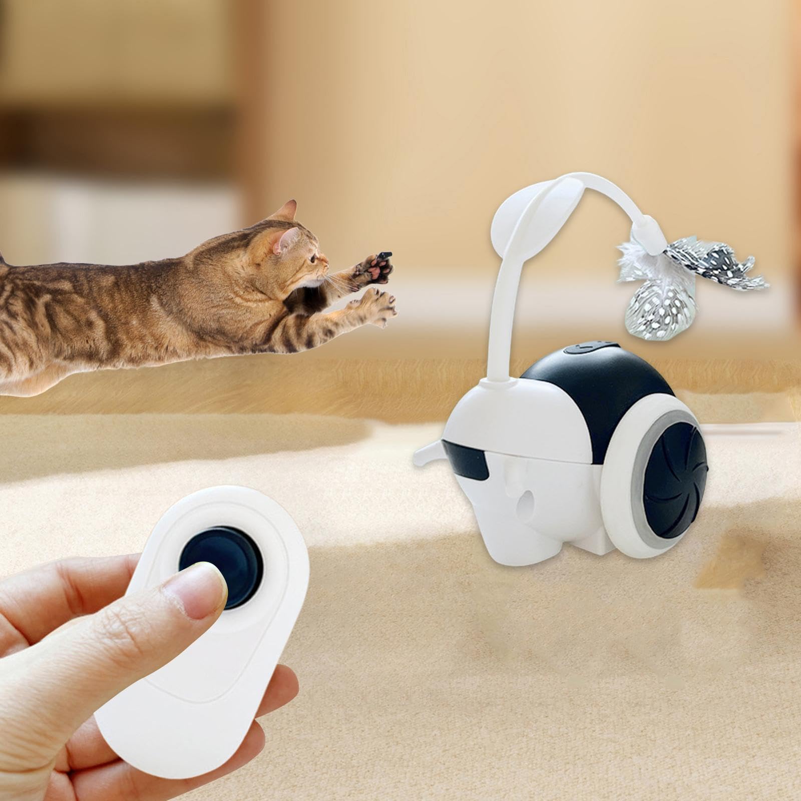 F Fityle Giocattolo Automatico per Gatti, Giocattolo interattivo per Gatti, Accessori per Animali Domestici, arricchimento dell'esercizio per Gatti Adulti, Nero