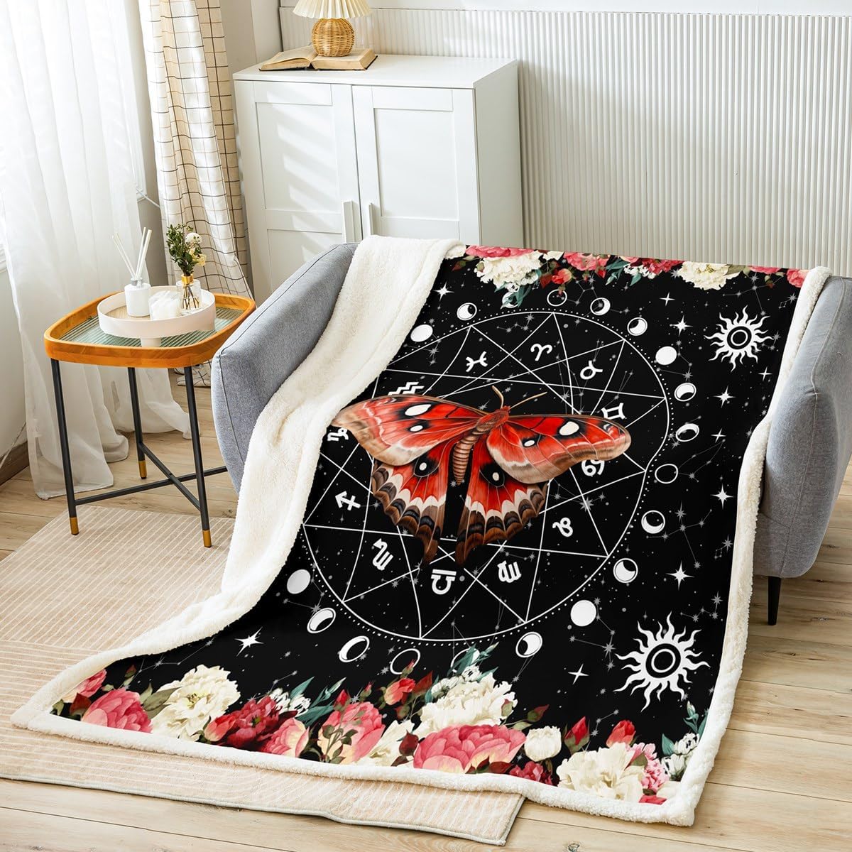 Spring Flowers Throw Blanket,Colorful Garden Plants Blankets for Girls Boys Women Room Decor,Cute Rainbow Gnome Butterfly Fleece Blanket Fantasy Sweet Sherpa Blanket,for Chair/Sofa,50"×60"