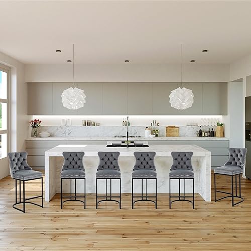 Miniatura 15 de UVV Juego de 4 taburetes de bar de altura de mostrador, taburetes de bar modernos de 26 pulgadas con respaldo, sillas de mostrador de tapicería