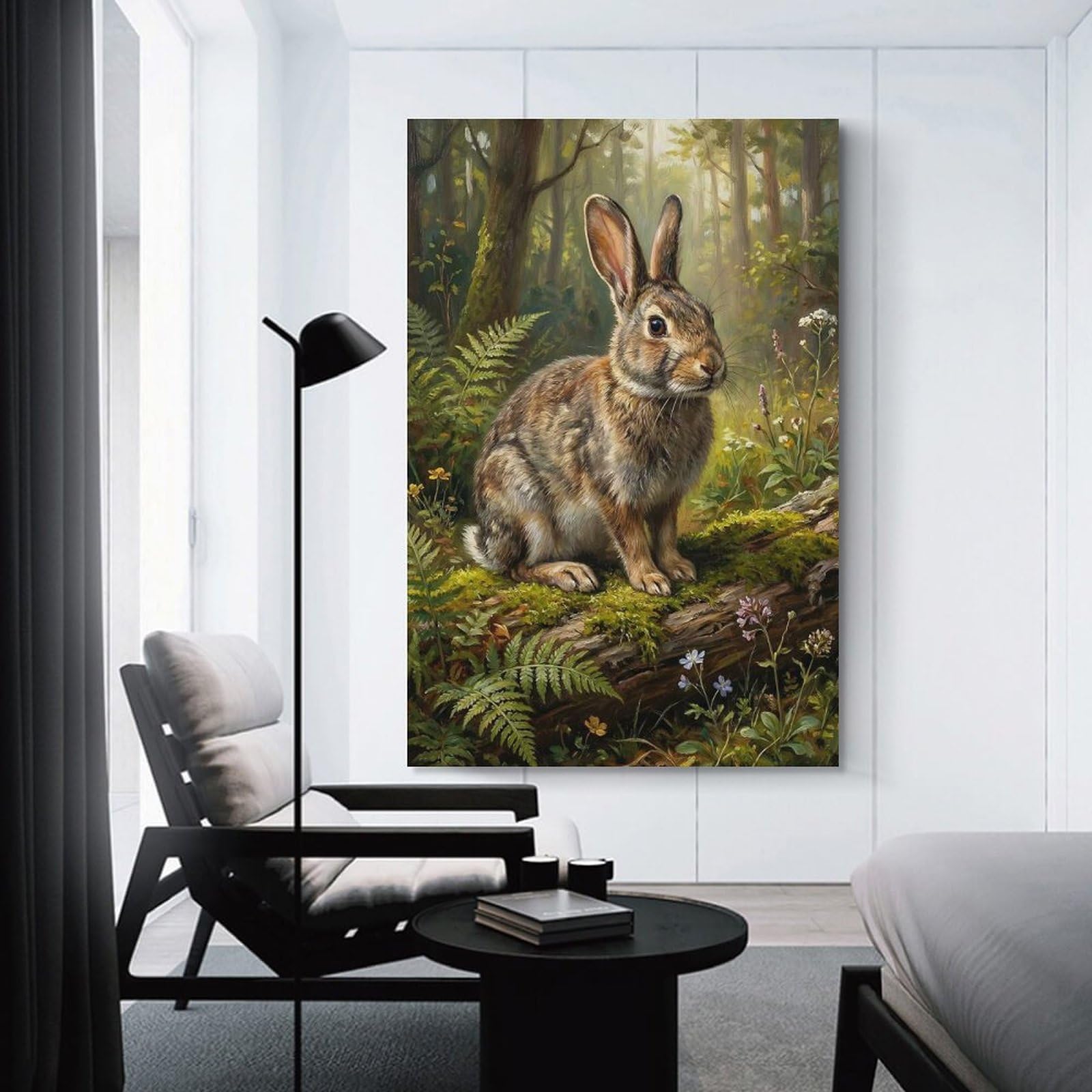 Junmoney Wall Picture Print Rabbit in Forest Painting, 08x12inch(20x30cm), for Living Room, Bedroom Or Home Office, Thoughtful Wall Decor for Art Lovers