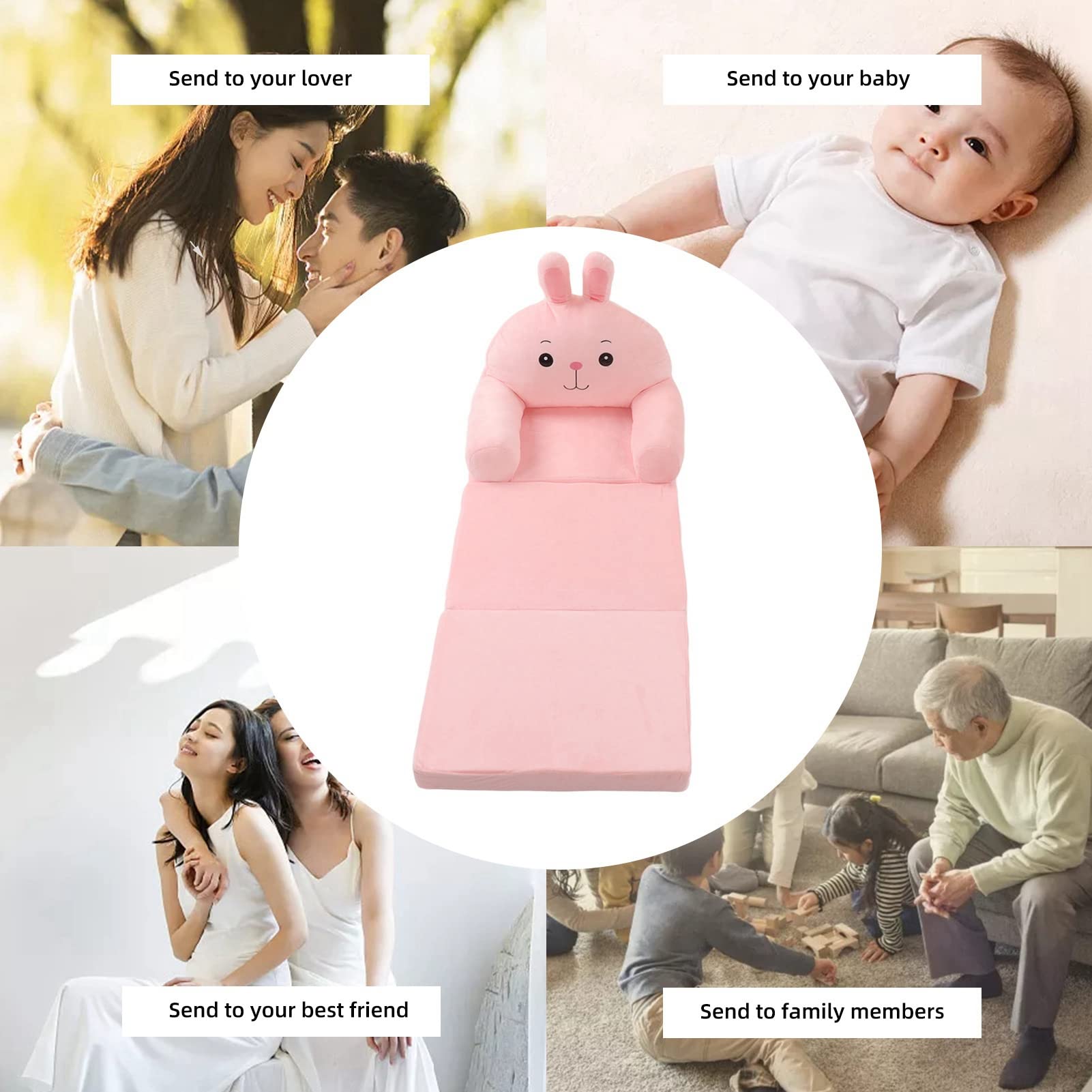 Sofa Dla Dzieci, 2 W 1 Miękki Pluszowy Kreskówka Składany Fotel Dla Dzieci Oparcie Sofy do Salonu Sypialnia (Pink)