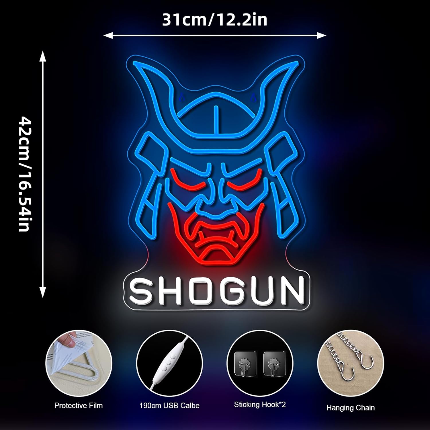 Japanese Anime Mask LED Neon Sign Light for Gamer Room Bar Tattoo Studio Wall Decor Mask Hannya Neon Sign for Boys Bedroom Gaming Decor Top Gamer Gifts for Teenage Boys Christmas - Image 4