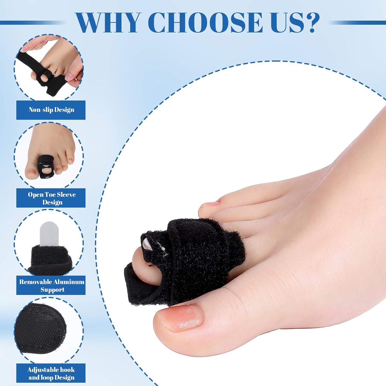 Fabric Hammer Toe Corrector, Beige Black, 4Pcs | Reusable Fabric Buddy Toe Wraps, For Bent, Curled, Crooked, Broken Toes, Pain Relief and Support, Straighteners
