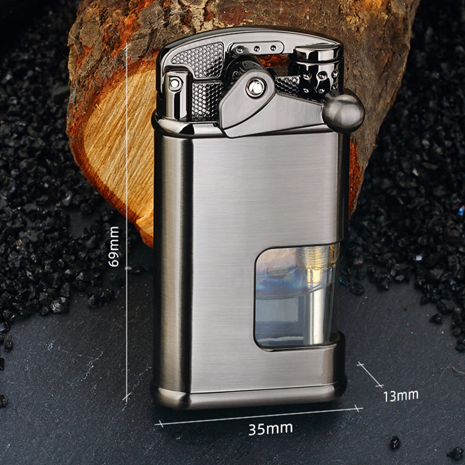 Briquets en Métal Culbuteur Briquet Flamme Bleue Coupe-Vent Cigare Gadgets Réservoir D'huile Transparent Accessoires de Fumer pour Hommes Cadeau