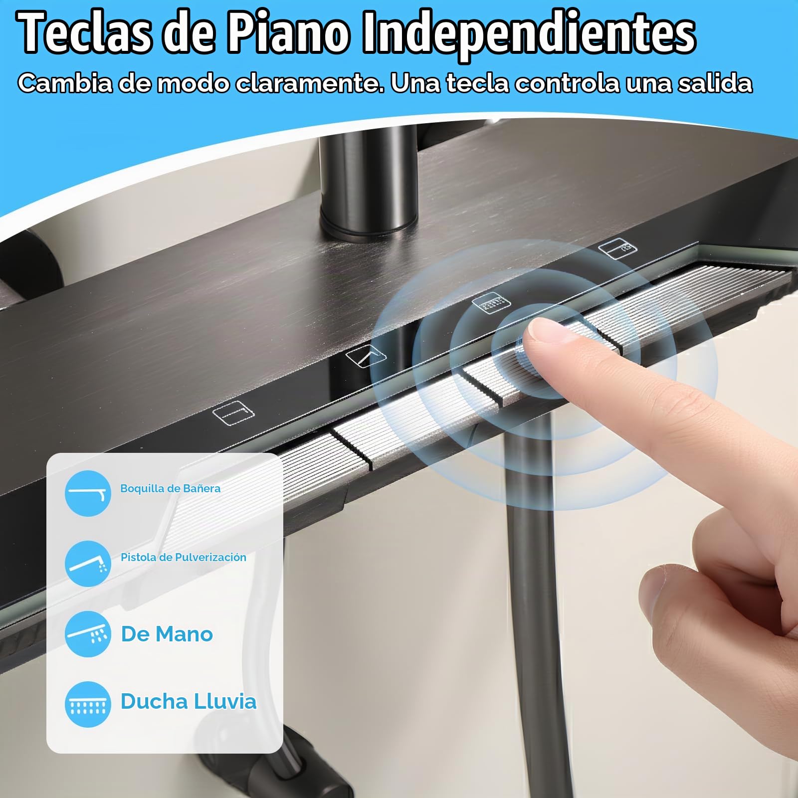 Columna de Ducha Gris Oscuro con Pantalla Digital, Sistema de Ducha con 4 Botones de Piano, Rociador Efecto Lluvia para Baño Moderno-D3