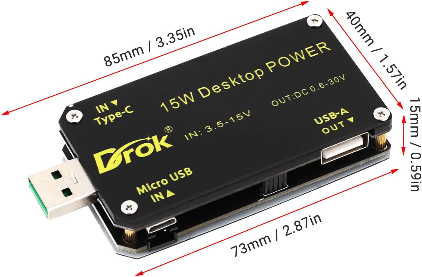 Dimensions of the DROK USB Buck-Boost Voltage Converter