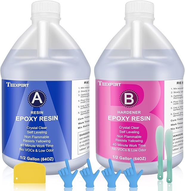 Epoxy Resin Crystal Clear Kit- 1 Gallon /128oz - Casting Resin for Jewellery DIY Art Craft Resin Coating Easy Cast Epoxy, with Sticks/Plastic Spreader/Pairs Gloves/Instructions