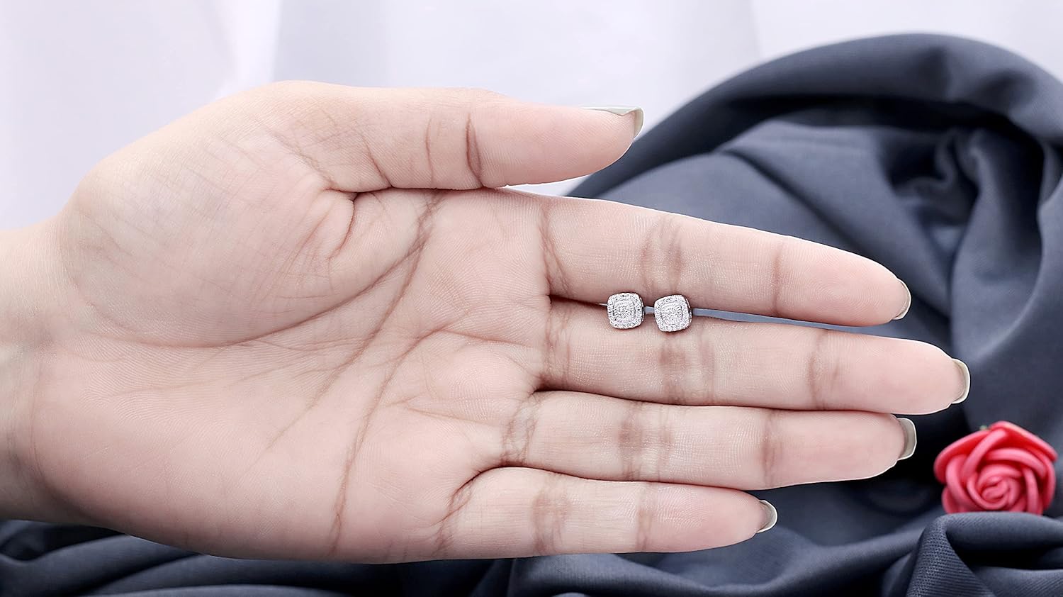 Dazzlingrock Collection Natural Round White Diamond Cushion Frame Enclosed Borderline Fashion Screwback Stud Earrings for Women (0.10 ctw, Color I-J, Clarity I2-I3) | 925 Sterling Silver