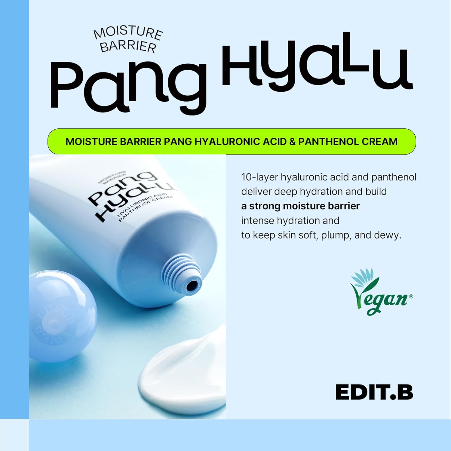 Moisture Barrier Pang Hyaluronic Acid Panthenol Cream, Long-Lasting Deep Hydration Lightweight Facial Moisturizing Cream, Soothing and Hydrating, Korean Daily Skin Care, 3.38 fl.oz (100ml)