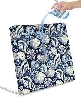 Outdoor Waterproof Cushion Covers Summer Ocean Blue Shell Conch Nautilus Replacement Stretch Seat Slipcover for Patio,Marine Life Chair Couch Sofa Covers Furniture Protector Set of 2,20x18IN